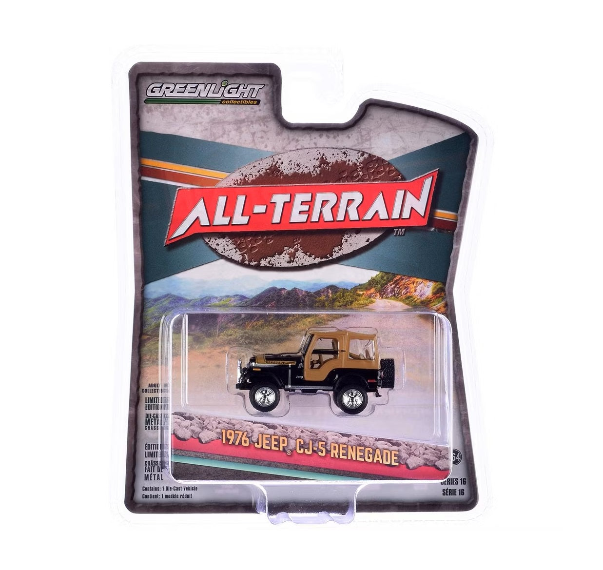 1976 Jeep CJ-5 Renegade Black with Brown Top and Stripe - Series All Terrain - Greenlight - Scala 1/64