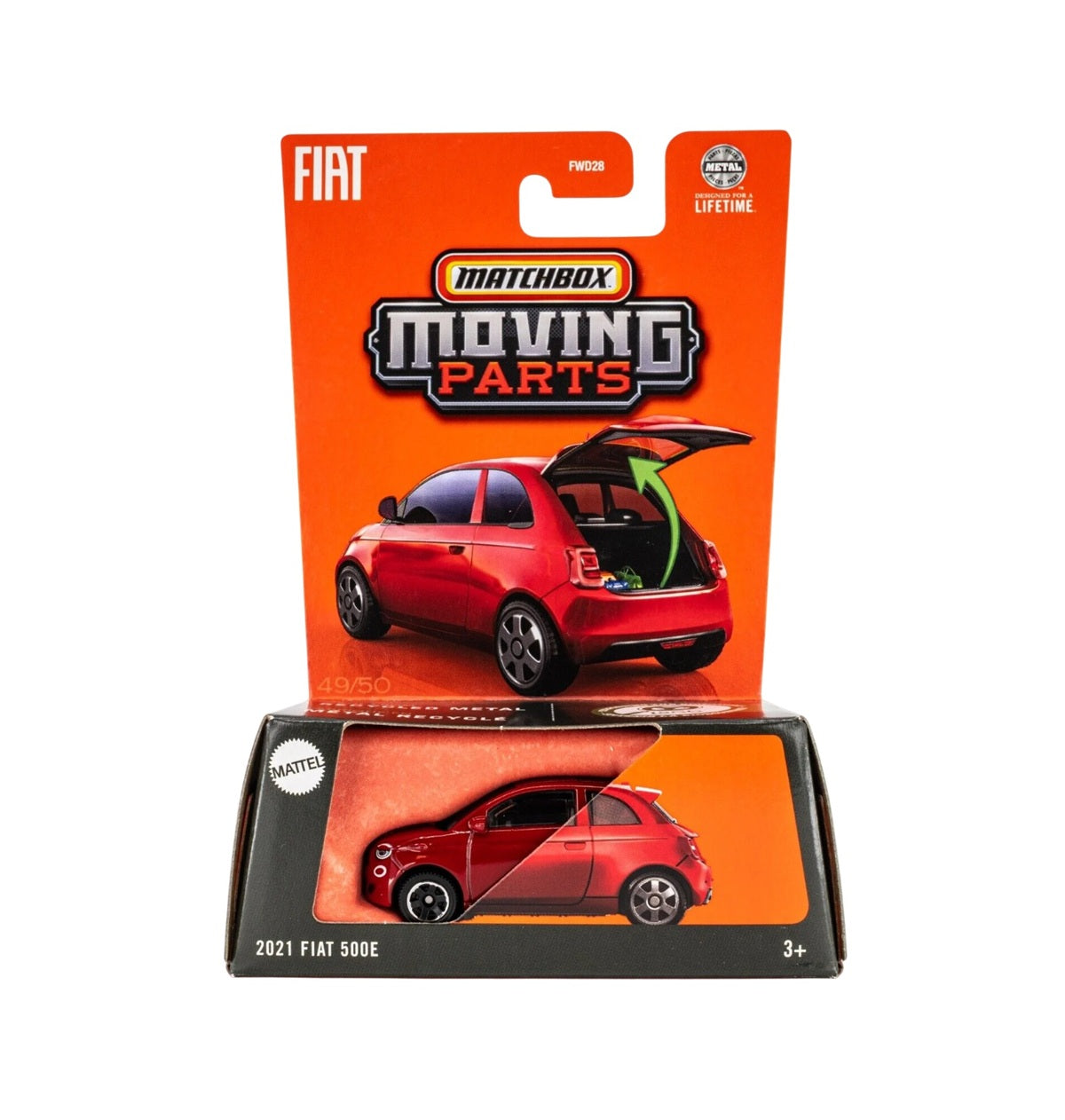 2021 Fiat 500E Red - Matchbox Moving Parts - Scala 1/64 Circa