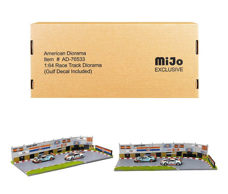 Racetrack Diorama (Gulf Oil stickers pack included) Cars Not Included - American Diorama - Scala 1/64 AD-76533MJ