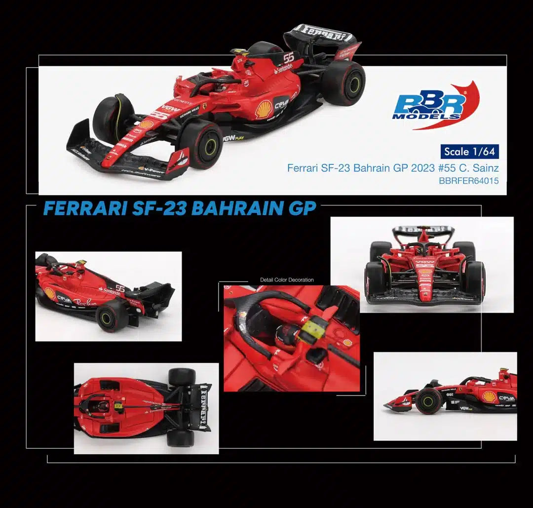 Ferrari SF23 #55 Carlos Sainz Bahrain GP 2023 - BBR Models - Scala 1/64 BBRFER64015