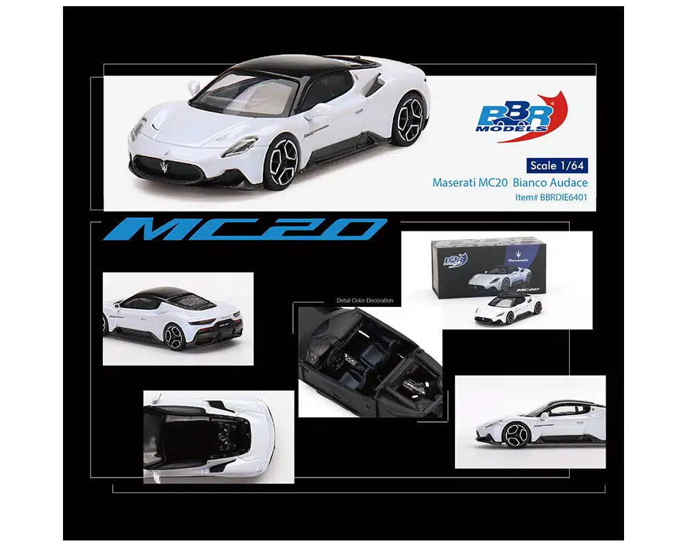 Maserati MC20 Bianco Audace - BBR Models - Scala 1/64 BBRDIE6401