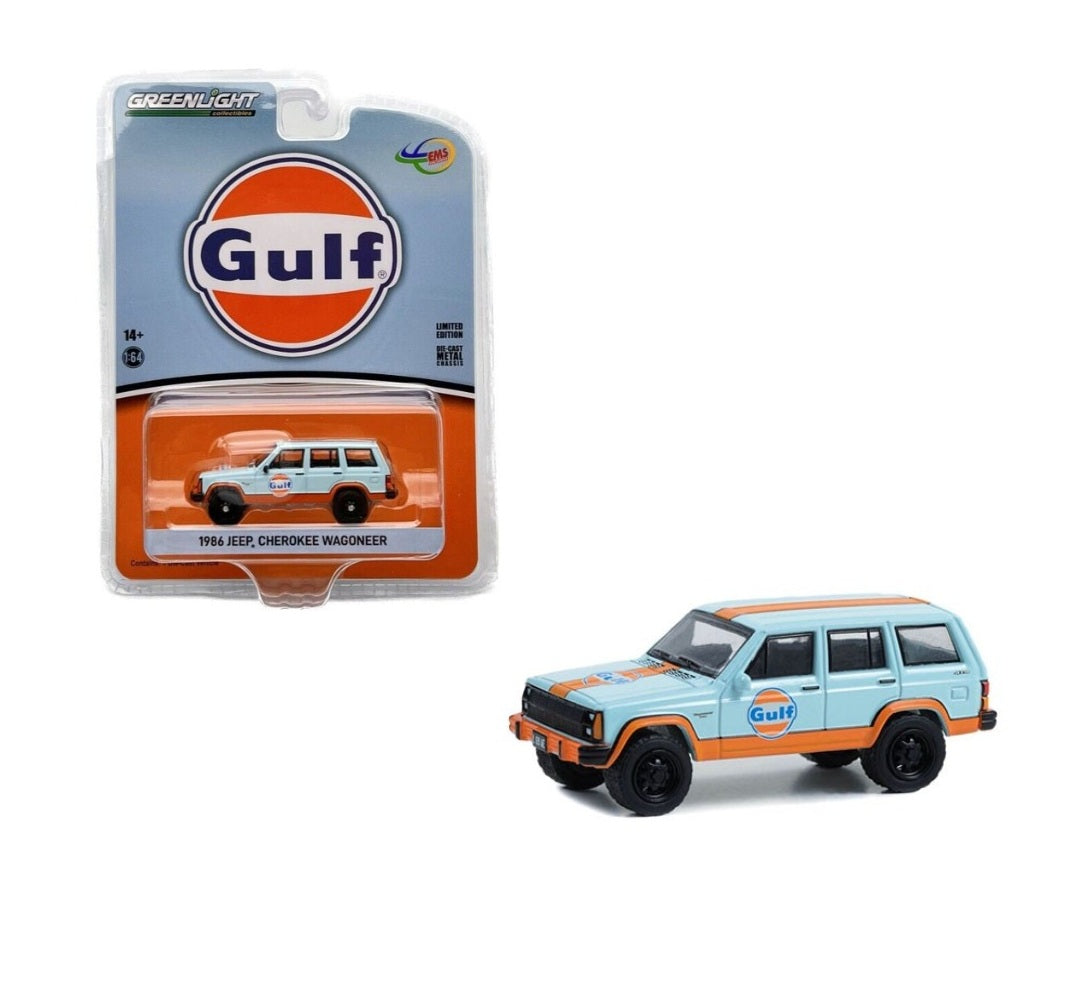 1986 Jeep Cherokee Wagoneer GULF Livery "Gulf Oil" Indonesia Exclusive - Greenlight - Scala 1/64
