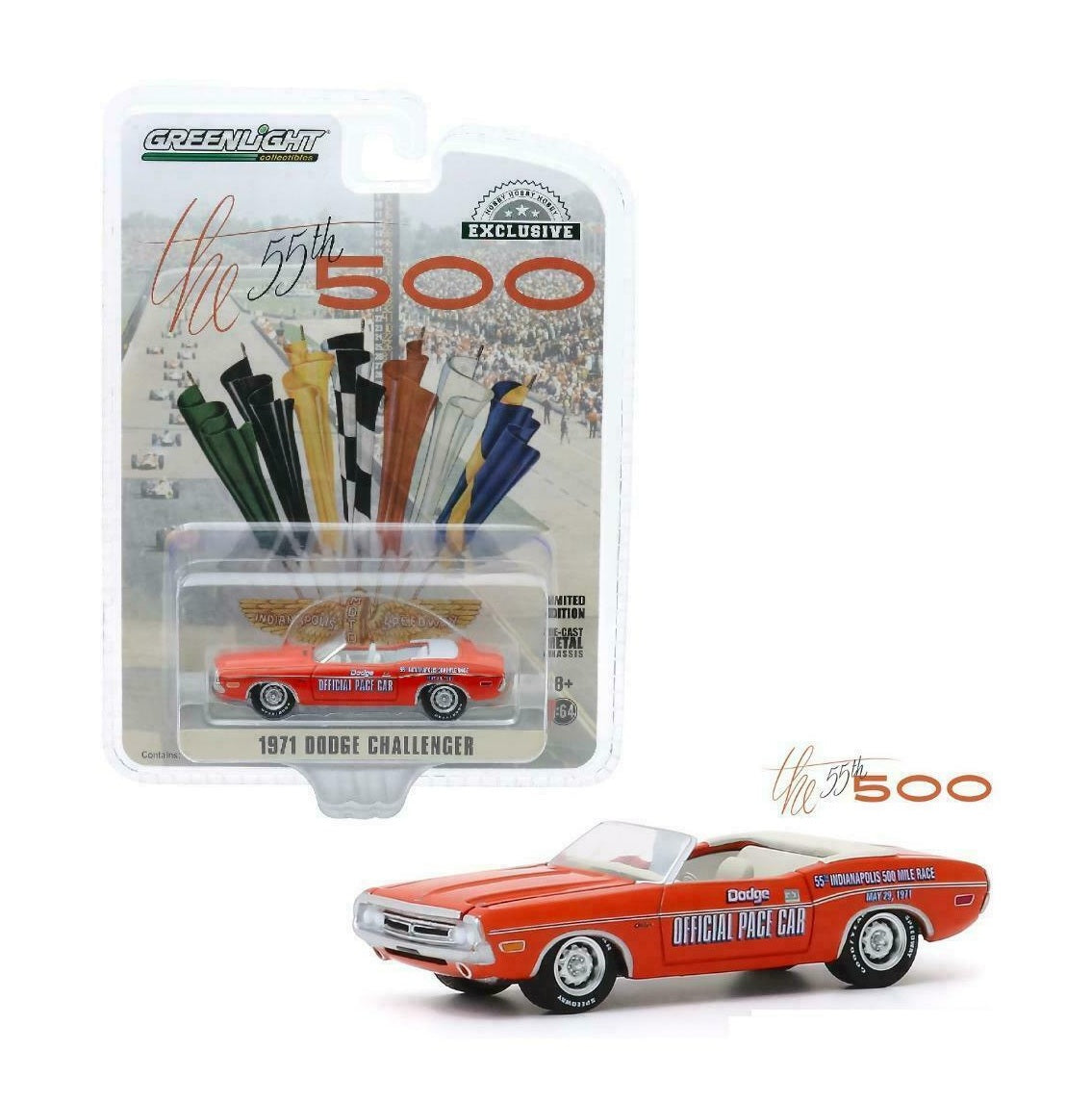 1971 Dodge Challenger Official Pace Car 55th Indianapolis 500 Mile - Hobby Exclusive- Greenlight - Scala 1/64