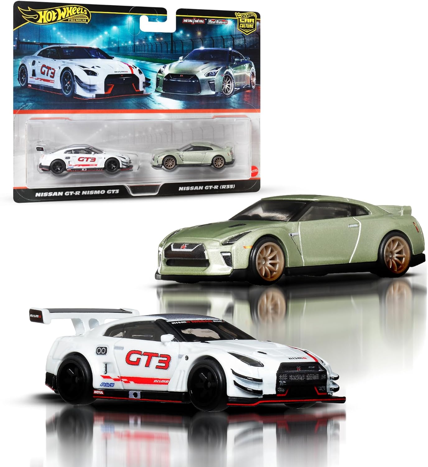 2-Pack Nissan GT-R Nismo GT3 + Nissan GT-R (R35) - Hot Wheels Premium - Scala 1/64