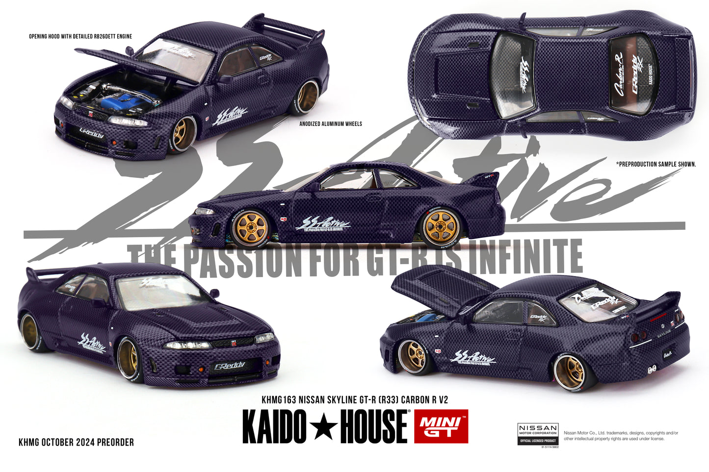 Nissan Skyline GT-R (R33) Active Carbon R V2 - KAIDO HOUSE Mini GT - Scala 1/64 KHMG163
