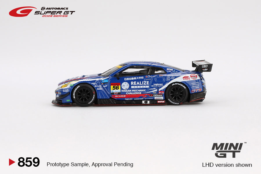 Nissan GT-R NISMO GT3 #56 "REALIZE NISSAN MECHANIC CHALLENGE GT-R" 2023 SUPER GT SERIES - Mini GT - Scala 1/64 MGT00859-BL