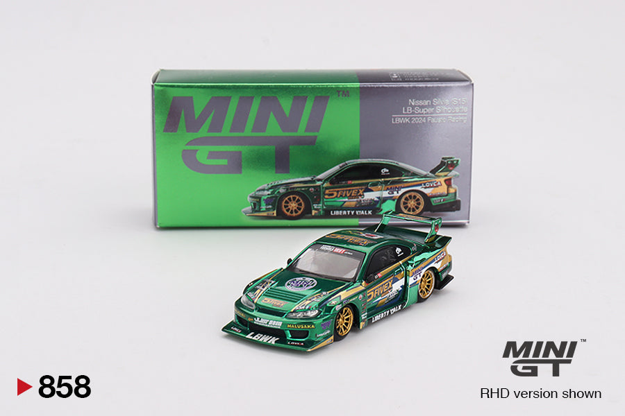 Nissan LB-Super Silhouette S15 SILVIA LBWK 2024 Fausto Racing - Mini GT LBWK Exclusives - Scala 1/64 MGT00858-LB Blister Packaging Liberty Walk