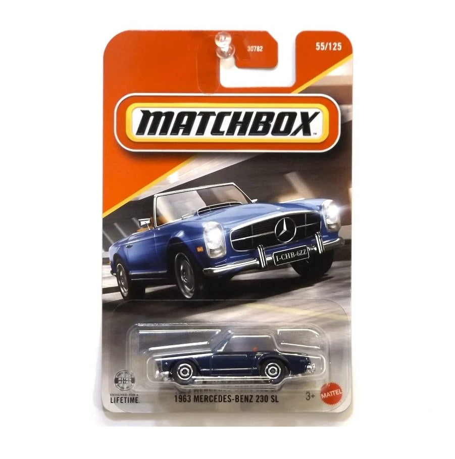 1963 Mercedes-Benz 230 SL #55 Blue Long Card - Matchbox - Scala 1/64 Circa