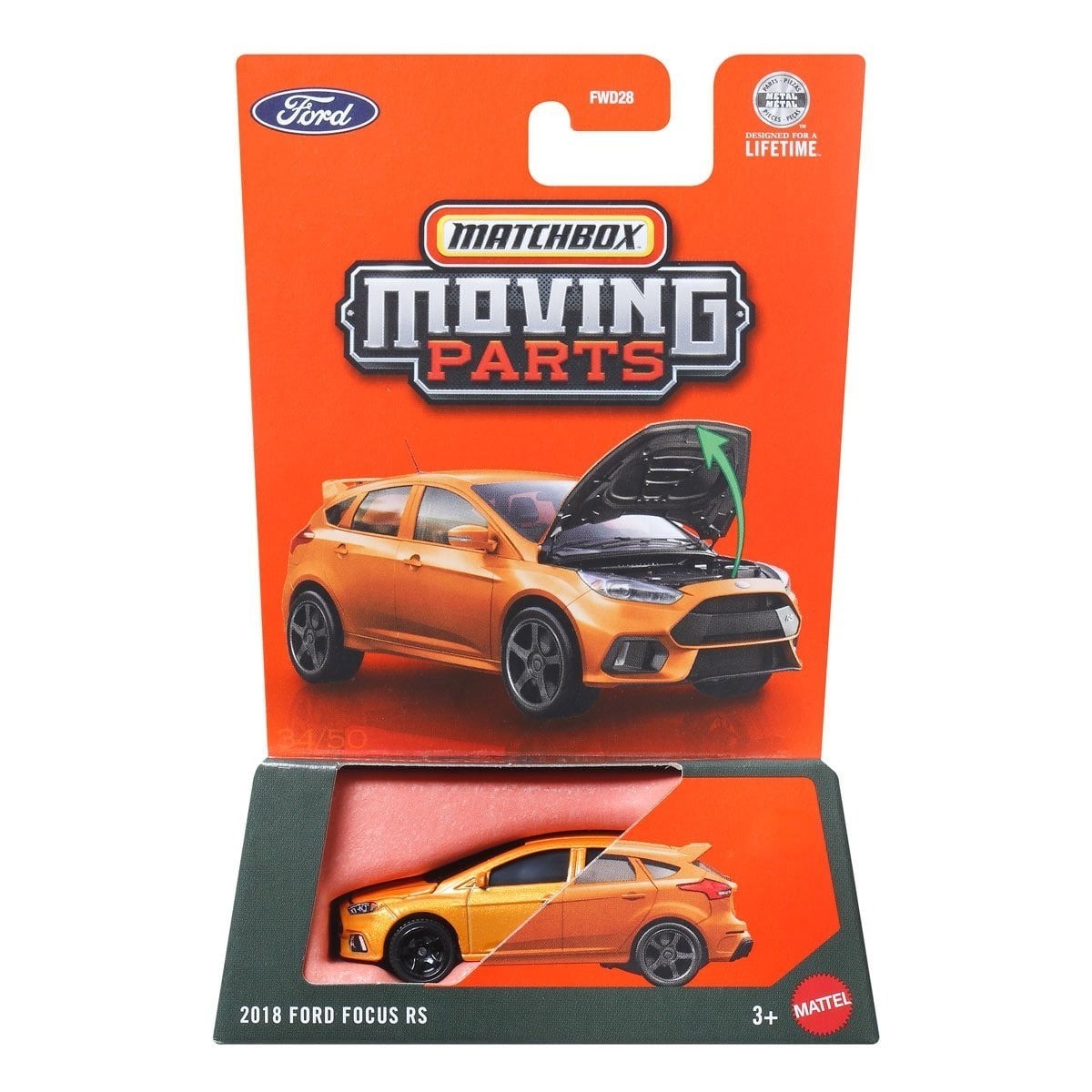 2018 Ford Focus RS Orange Metallic - Moving Parts - Matchbox - Scala 1/64