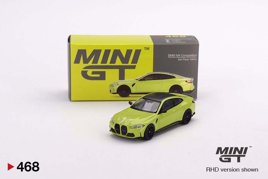BMW M4 Competition (G82) San Paulo Yellow - Mini GT - Scala 1/64 MGT00468-R RHD