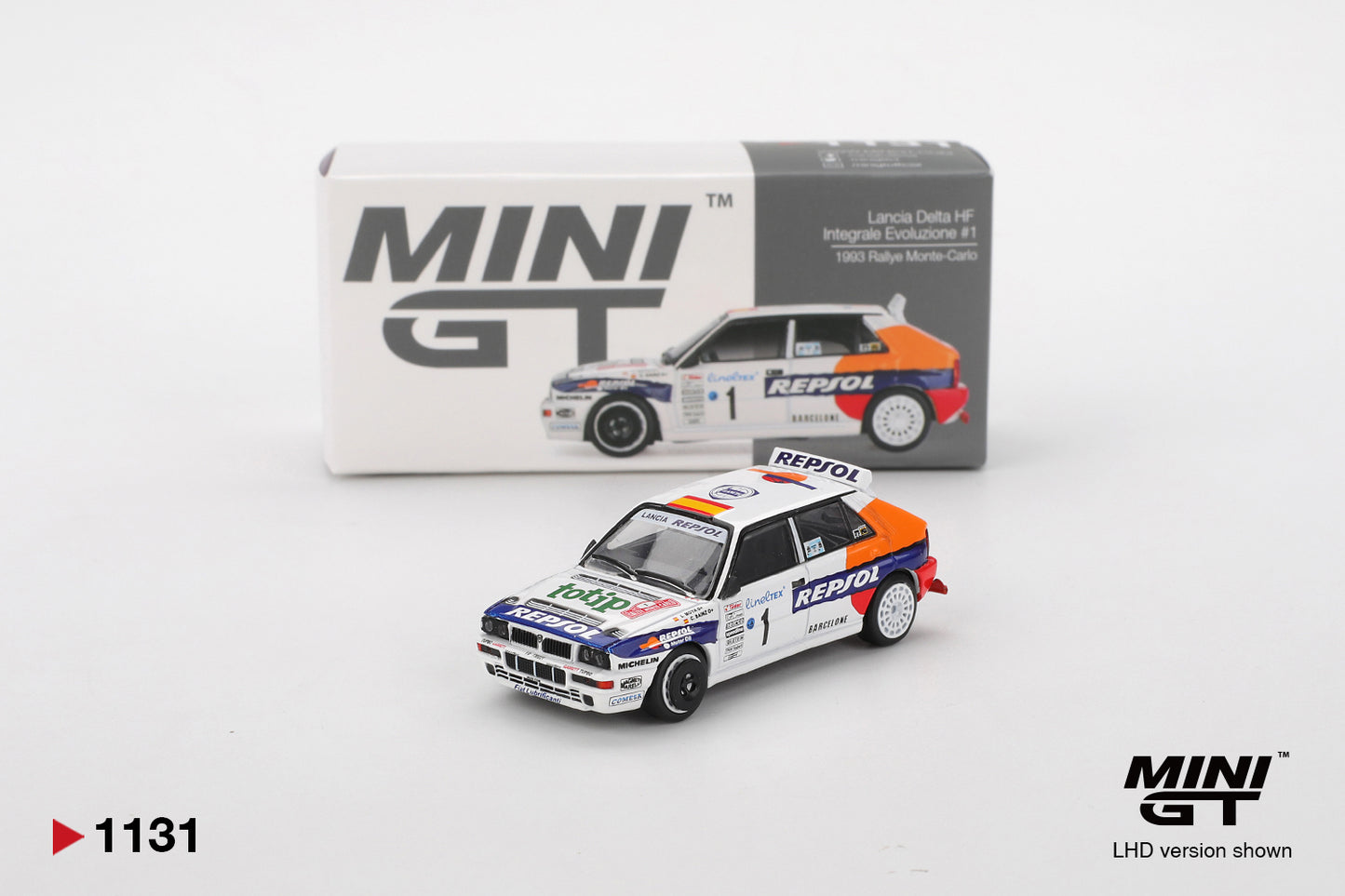 Lancia Delta HF Integrale Evoluzione #1 1993 Rallye Monte-Carlo - Mini GT - Scala 1/64 MGT01131-BL Blister Packaging