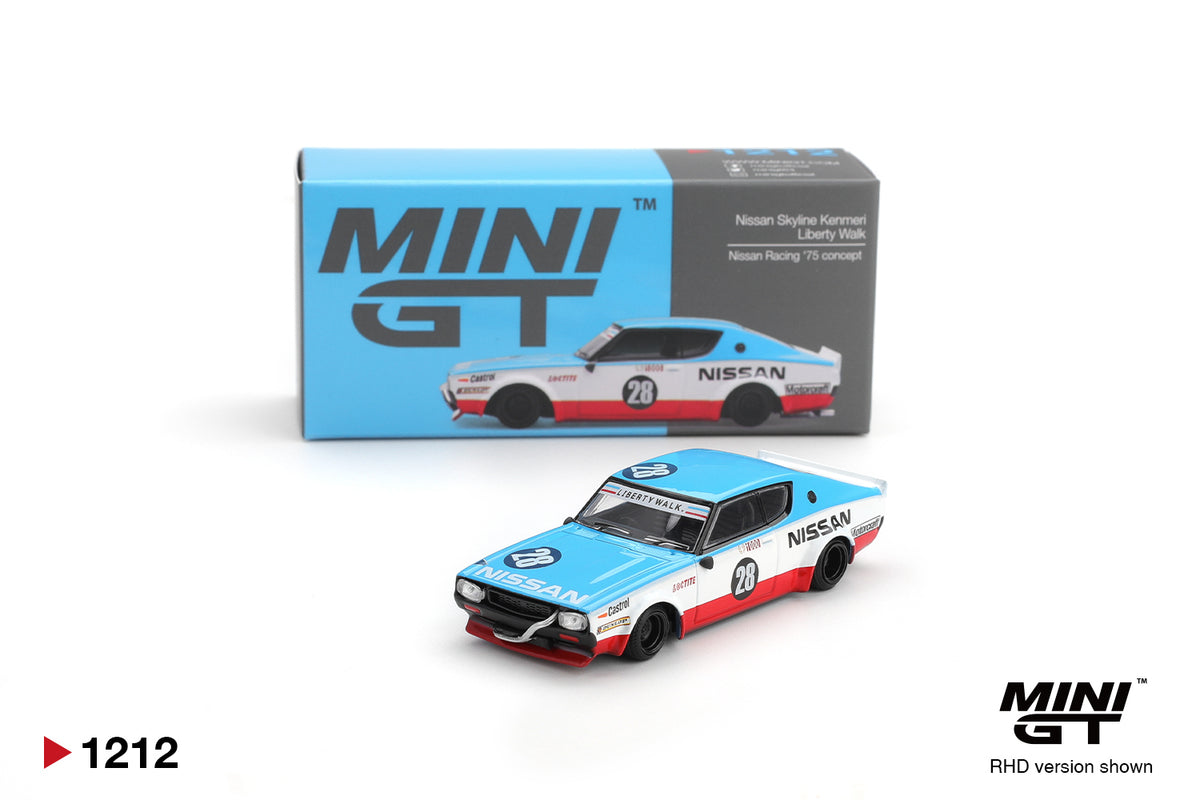Nissan GT-R (KPGC110) Skyline Kenmeri Liberty Walk Nissan Racing 75 concept 2024 - Mini GT - Scala 1/64 MGT01212-BL Blister Packaging