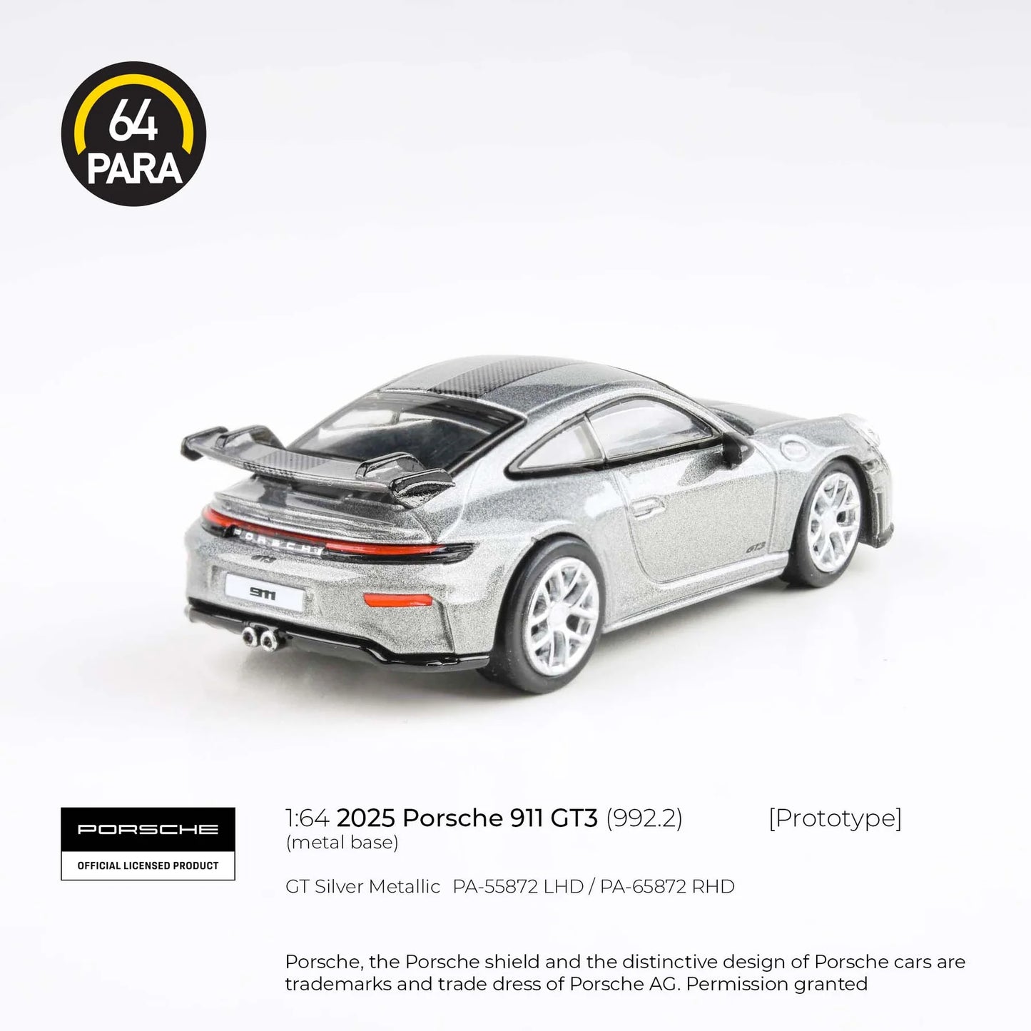 Porsche 911 GT3 (992.2) Silver Metallic - Para64 - Scala 1/64 PA-55872 LHD