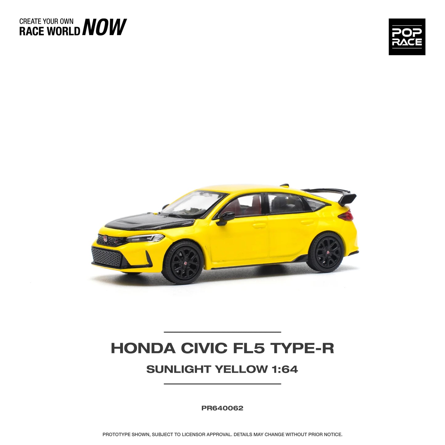 Honda Civic Type R FL5 Yellow with Carbon Hood - Pop Race - Scala 1/64 PR64-0062