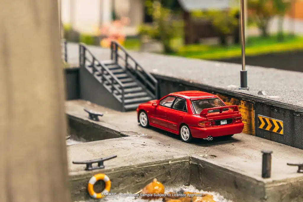 Mitsubishi Lancer GSR Evolution II Red Model Car + Trading Cards Combo Set - Tarmac Works GLOBAL64 - Scala 1/64 T64G-049-RE
