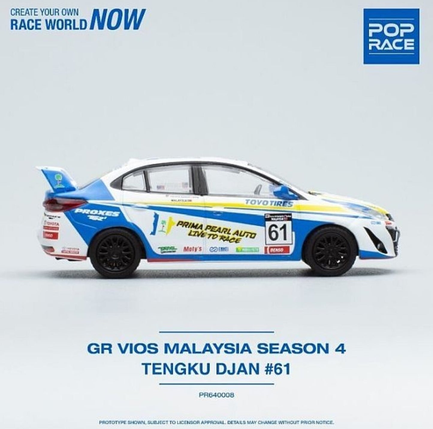 Toyota GR VIOS #61 Tengku Djan Malaysia Season 4 with Figure - Pop Race - Scala 1/64 PR64-0008