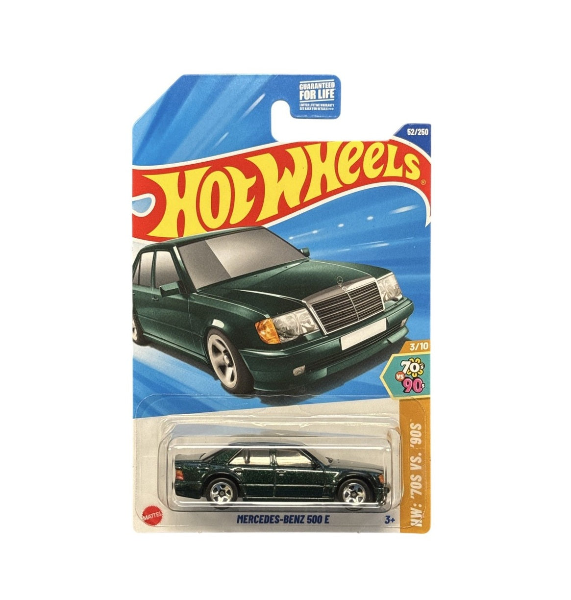 Mercedes-Benz 500E Green - Hot Wheels - HW '70s VS '90s 3/10 - Long Card - Scala 1/64 Circa