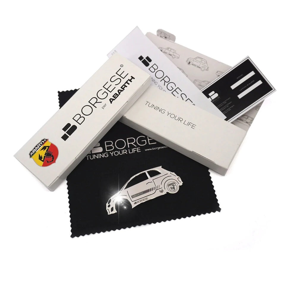 Apribottiglia Abarth 595 in acciaio lucido foto packaging