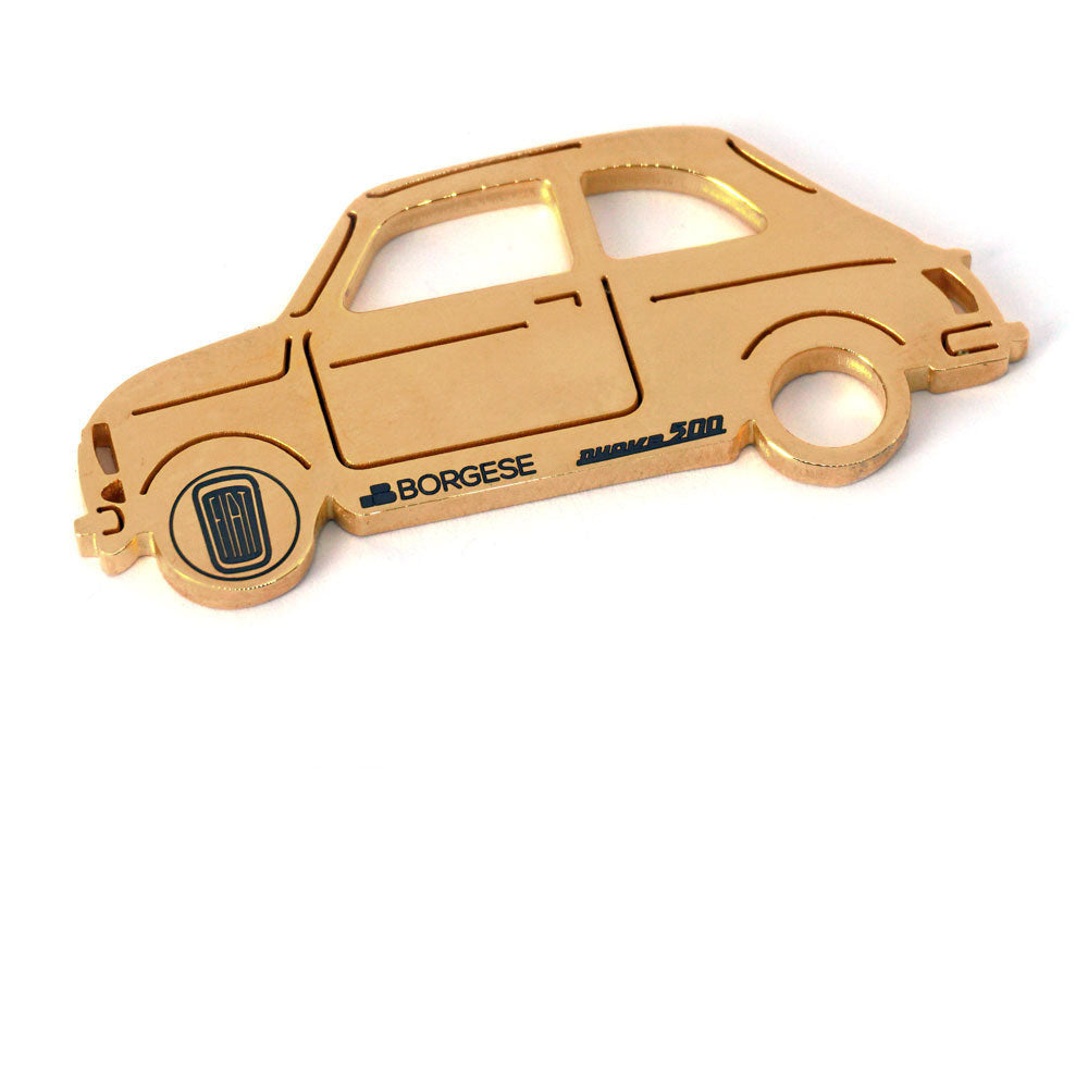 Fiat 500 (1957) - Keychain with golden golden browning satin finish