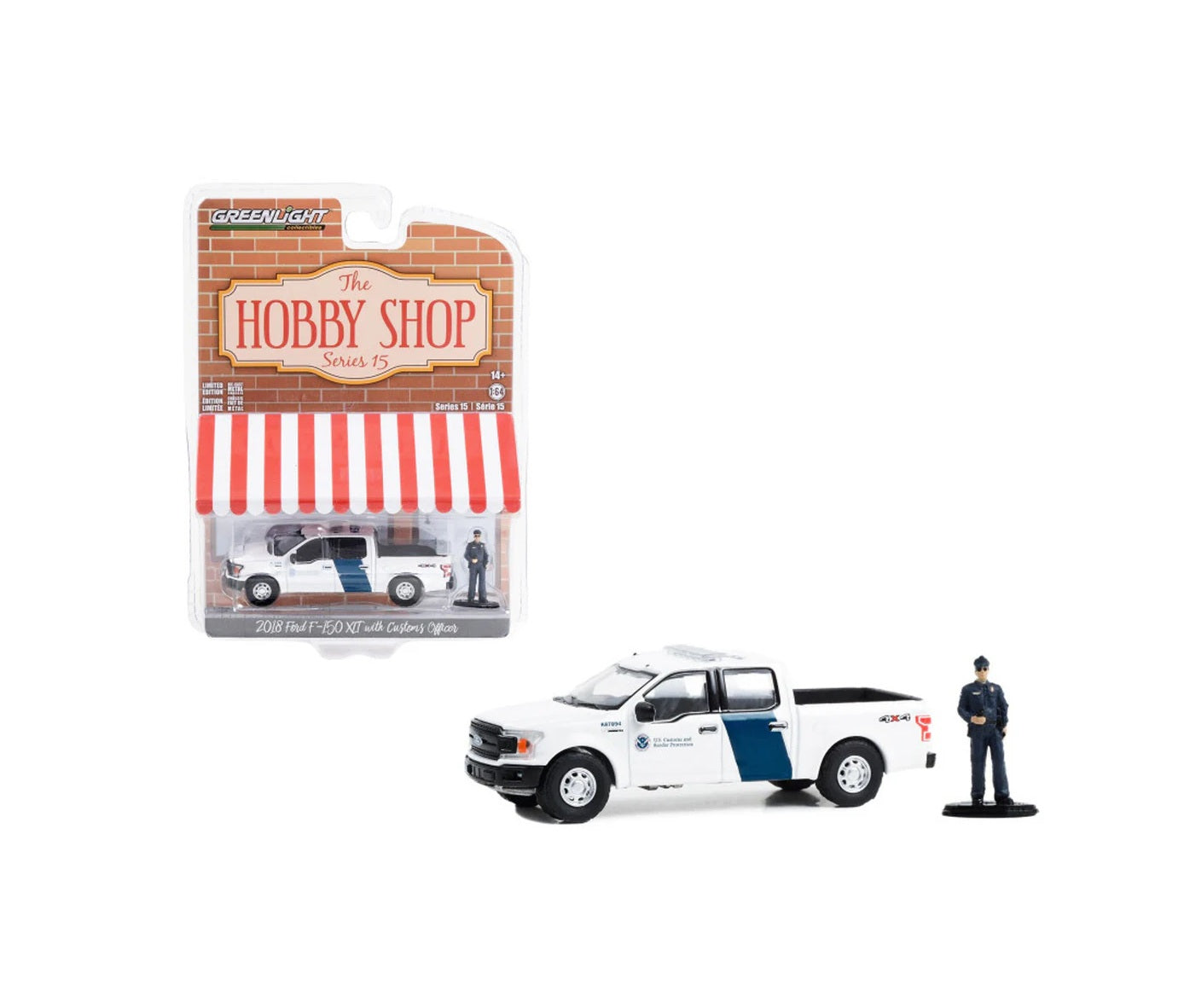 2018 Ford F-150 XLT U.S. Customs and Border Protection with Customs Officer Series Hobby Shop - Greenlight - Scala 1/64