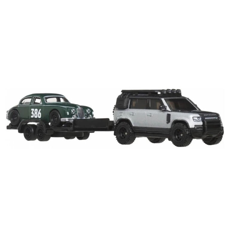 Jaguar MK1 + Land Rover Defender 110 - Series Car Culture Team Transport - Hot Wheels Premium - Scala 1/64