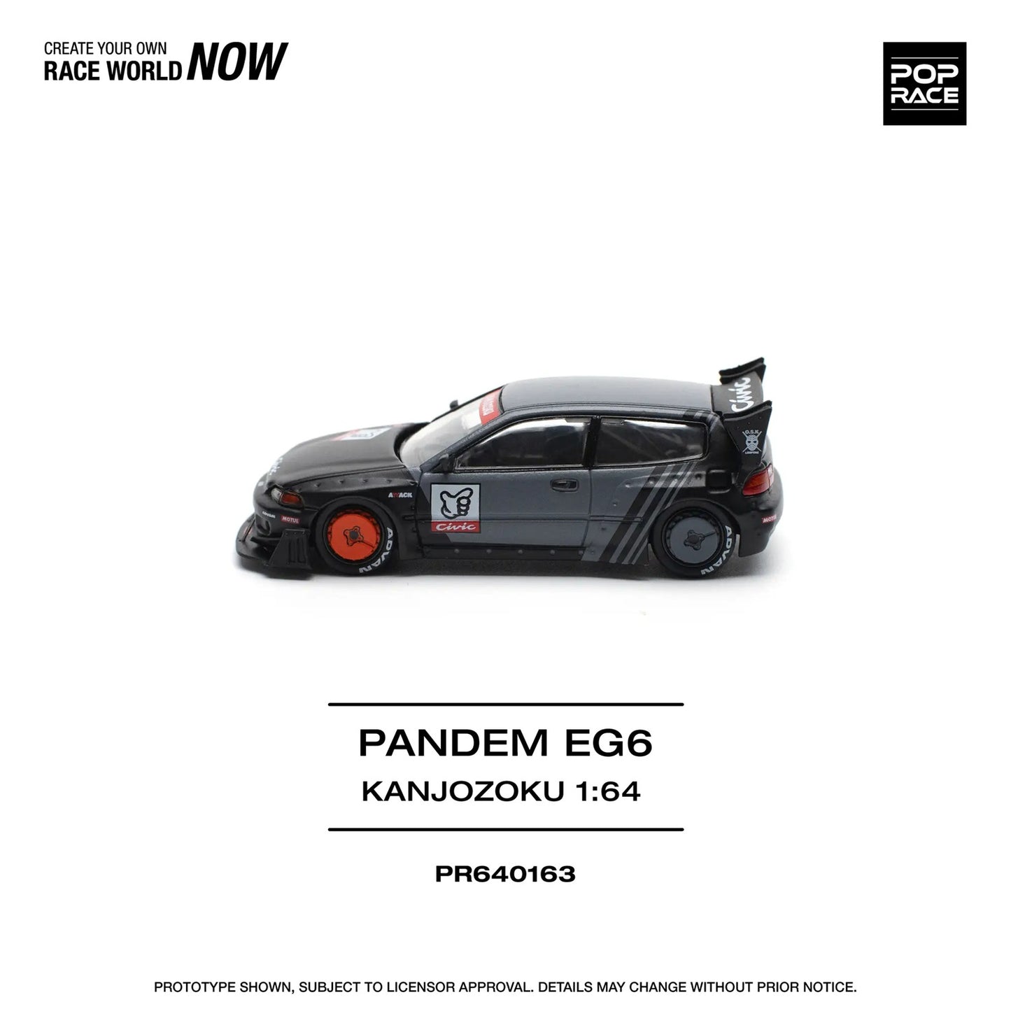 Honda Pandem Civic EG6 "Kanjozoku" Matt Black - Pop Race - Scala 1/64 PR64-163