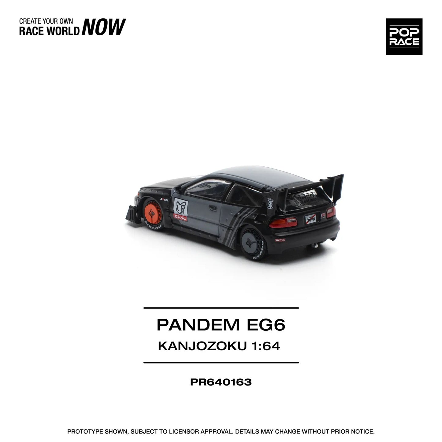 Honda Pandem Civic EG6 "Kanjozoku" Matt Black - Pop Race - Scala 1/64 PR64-163