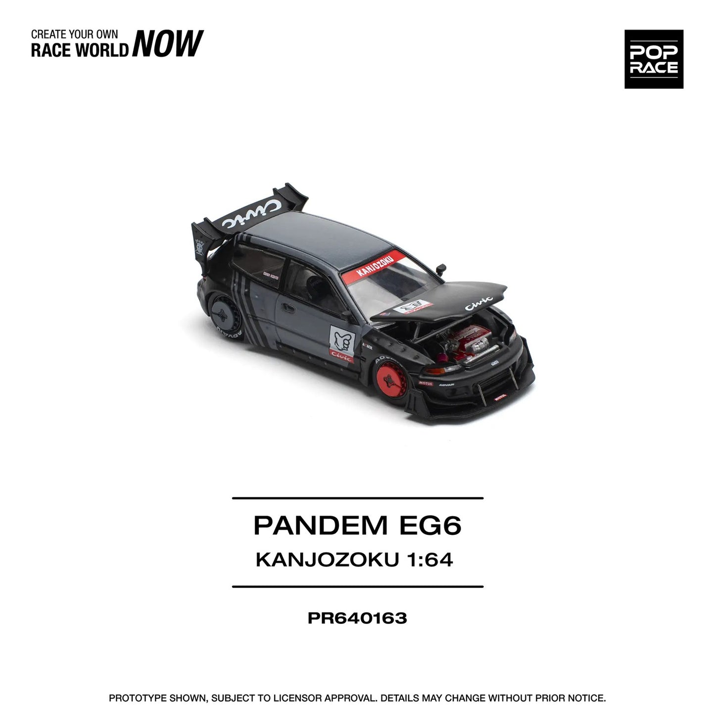 Honda Pandem Civic EG6 "Kanjozoku" Matt Black - Pop Race - Scala 1/64 PR64-163