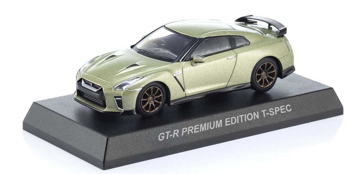 Nissan GT-R Premium Edition T-Spec Millennium Jade - Kyosho Mini Car & Book - Scala 1/64