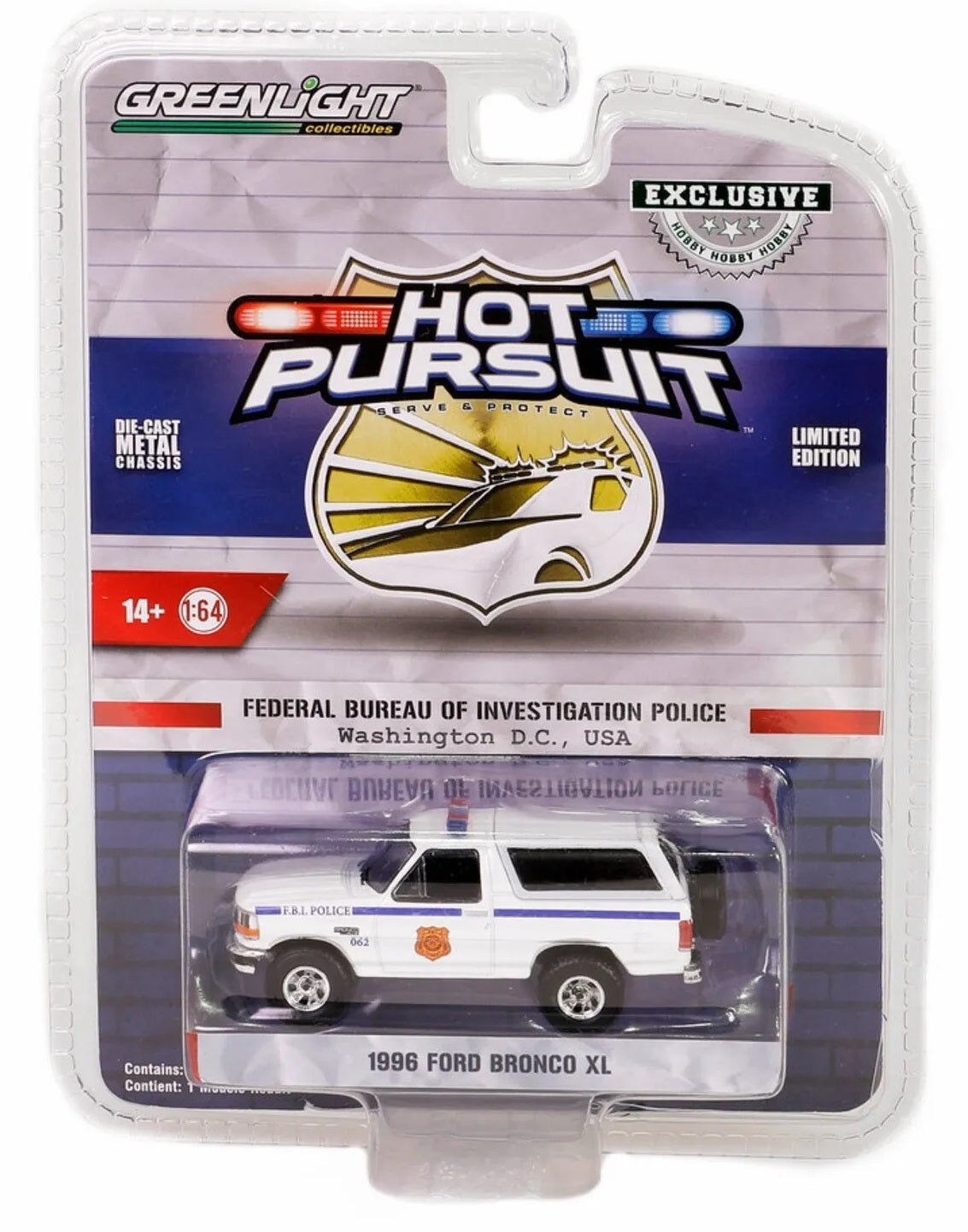 1996 Ford Bronco XL FBI Police Washington D.C. Hot Pursuit - Greenlight - Scala 1/64