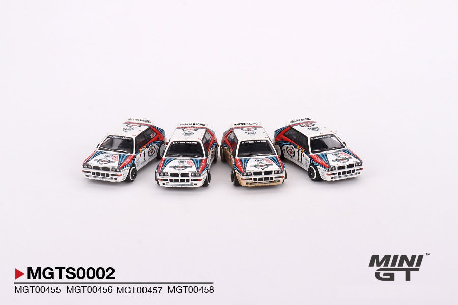 4 Cars Set Lancia Delta HF Integrale Evoluzione 1992 Rally MonteCarlo Martini Racing - Mini GT - Scala 1/64 MGTS0002