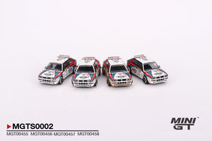 4 Cars Set Lancia Delta HF Integrale Evoluzione 1992 Rally MonteCarlo Martini Racing - Mini GT - Scala 1/64