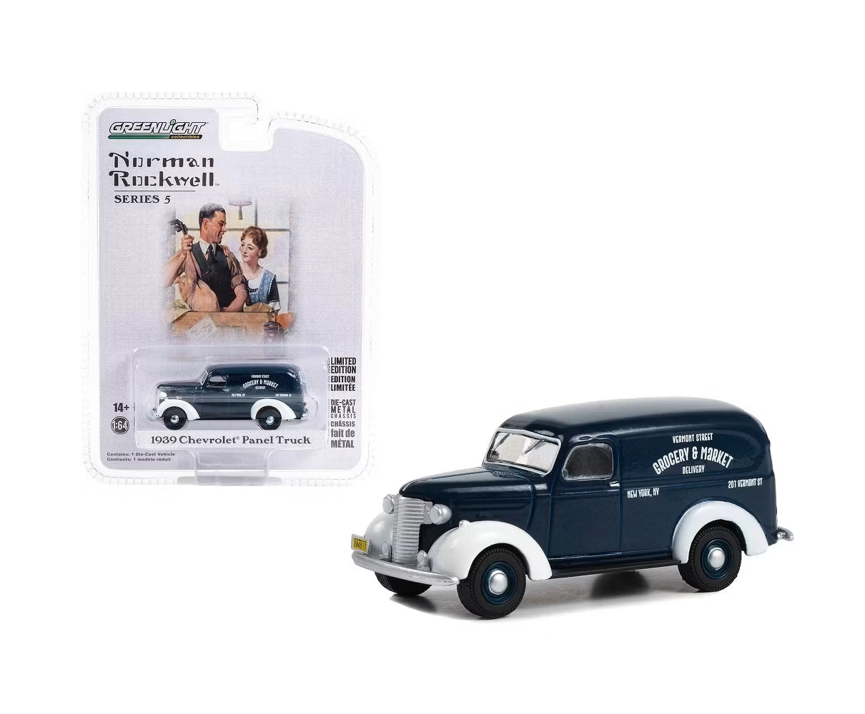 1939 Chevrolet Panel Truck Dark Blue and White "Grocery & Market Delivery" Norman Rockwell - Greenlight - Scala 1/64