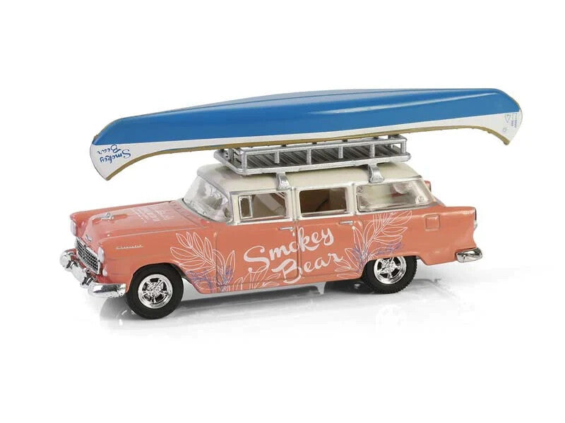 1955 Chevrolet Two-Ten Townsman with roof rack and canoe Smokey Bear Series - Greenlight - Scala 1/64