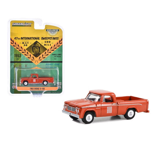 1963 Dodge D-100 Truck Indianapolis 500 Official Truck Red "Hobby Exclusive" - Greenlight - Scala 1/64