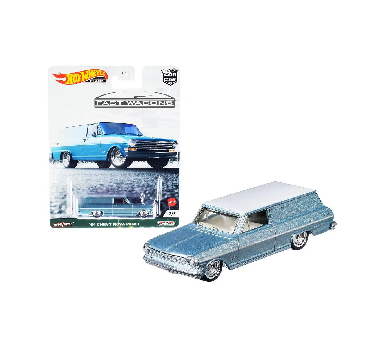 1964 Chevrolet Nova Panel Light Blue Metallic "Fast Wagons" Series - Series Car Culture - Hot Wheels Premium - Scala 1/64