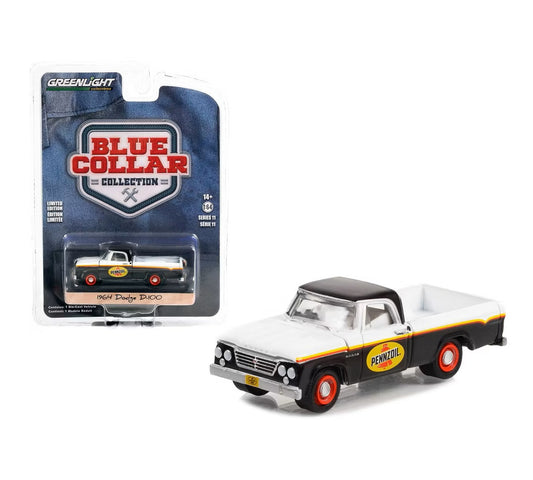 1964 Dodge D-100 Truck White and Black "Pennzoil" - Series Blue Collar - Greenlight - Scala 1/64