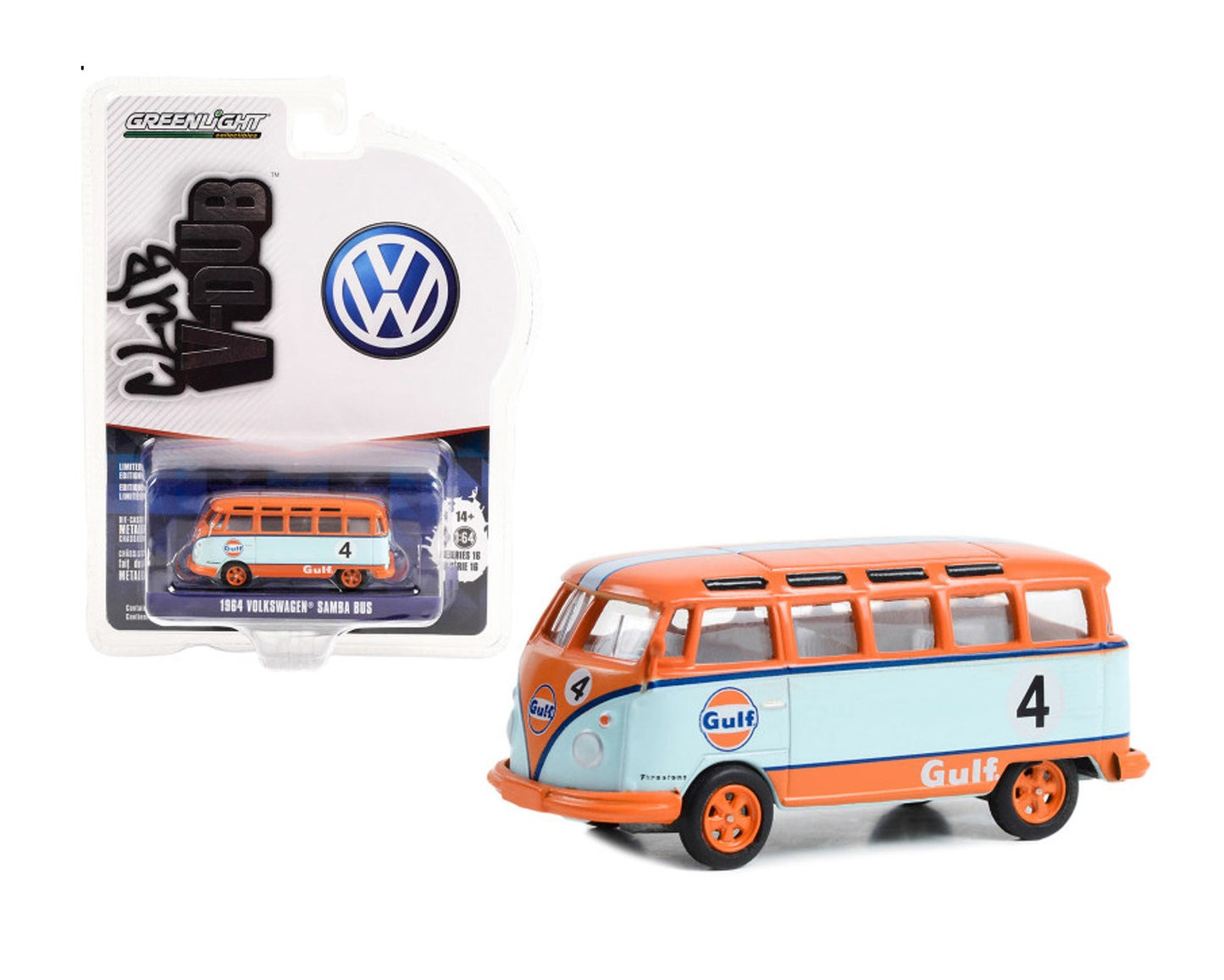 1963 Volkswagen Tipo 3 Furgoneta con Tabla de Surf Naranja - Club V-Dub - Greenlight - Escala 1/64