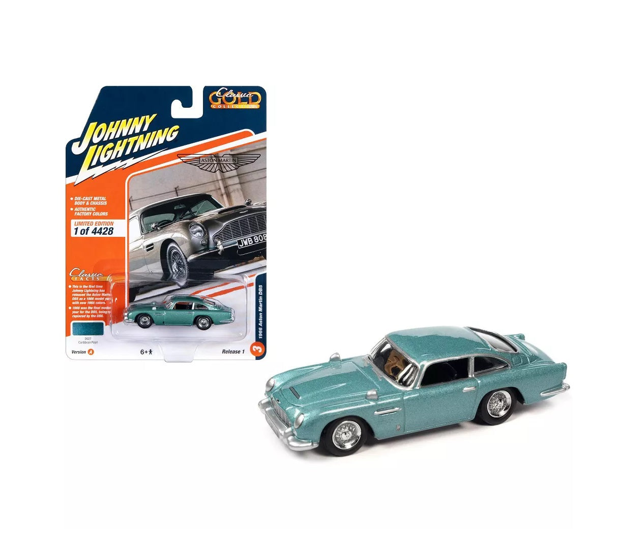 1966 Aston Martin DB5 Caribbean Pearl Blue Met "Classic Gold Collection" 2023 - Johnny Lightning - Scala 1/64