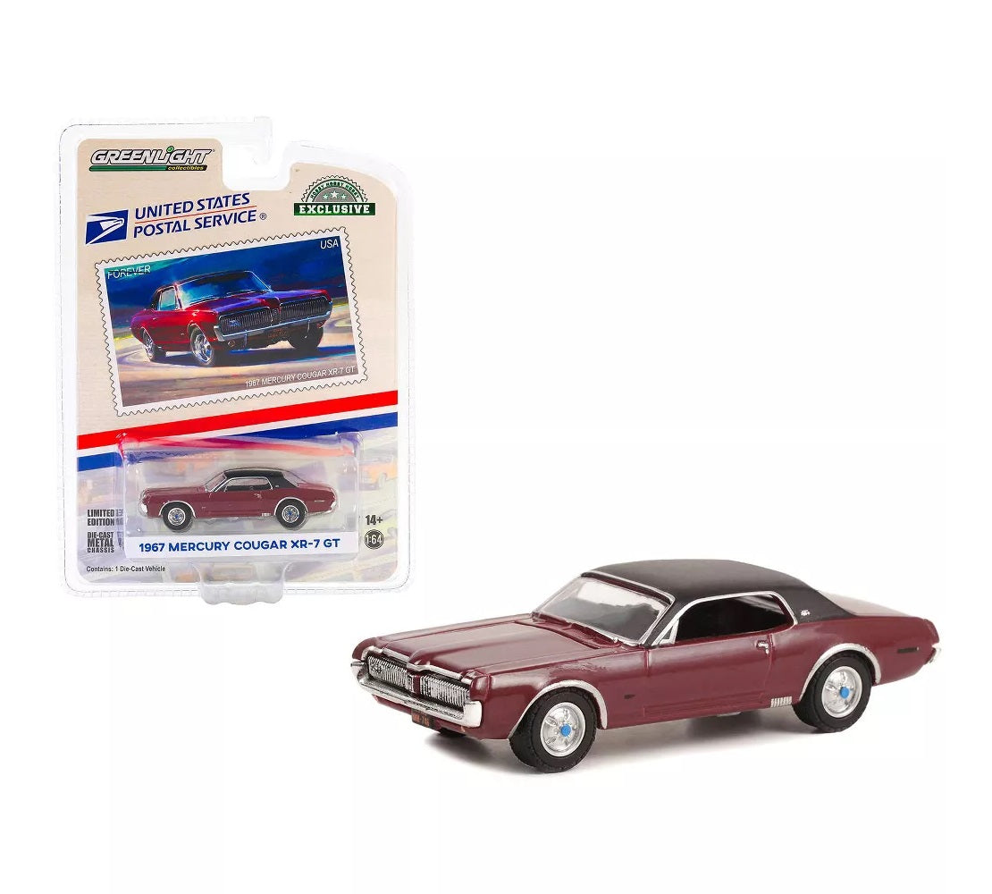 1967 Mercury Cougar XR-7 GT Dark Red with Black Top USPS Hobby Exclusive - Greenlight - Scala 1/64