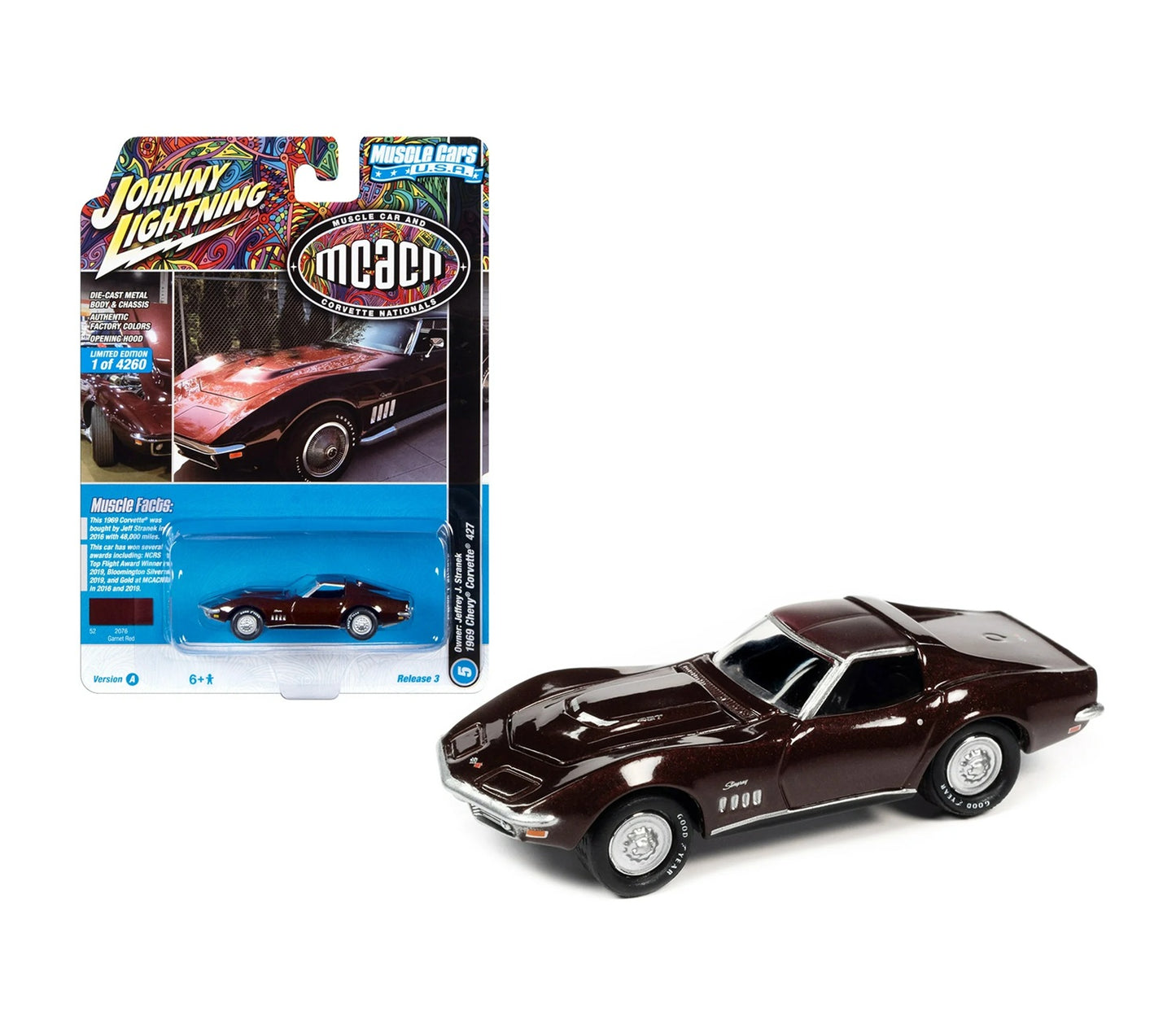 1969 Chevrolet Corvette 427 Garnet Red "MCACN" - Johnny Lightning - Scala 1/64