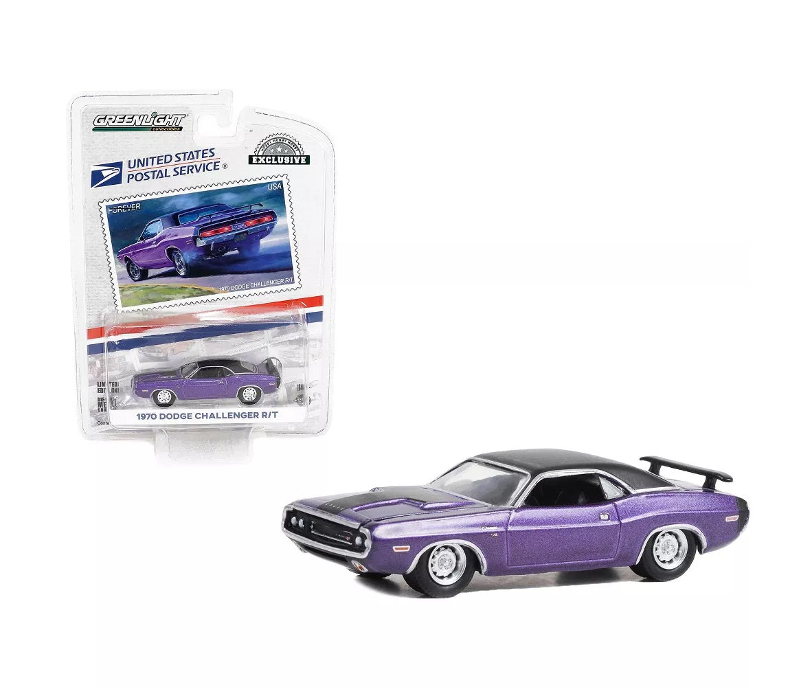 1970 Dodge Challenger R/T Purple Metallic with Matt Black Top USPS Hobby Exclusive - Greenlight - Scala 1/64