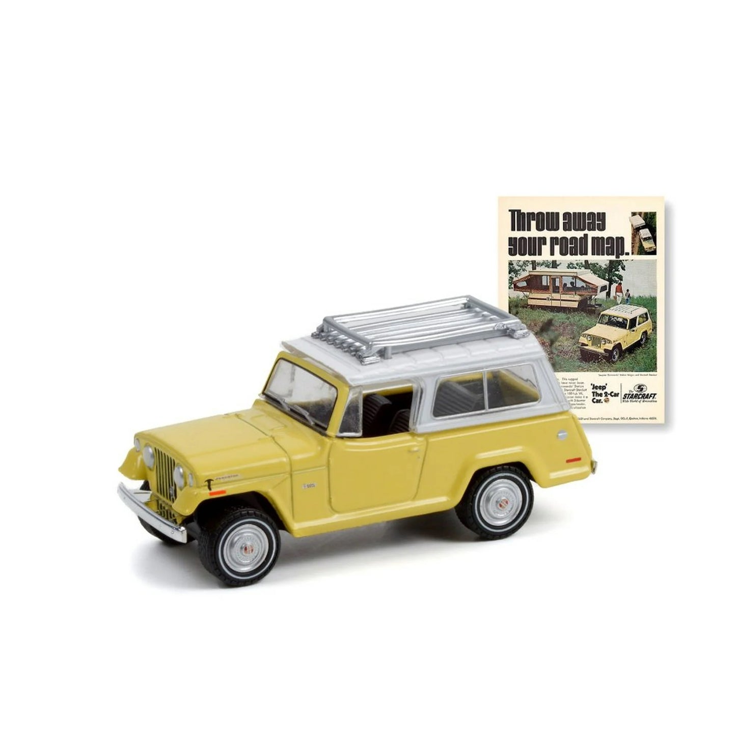 1970 Jeep Jeepster Commando Yellow and White Vintage AD Cards - Greenlight - Scala 1/64