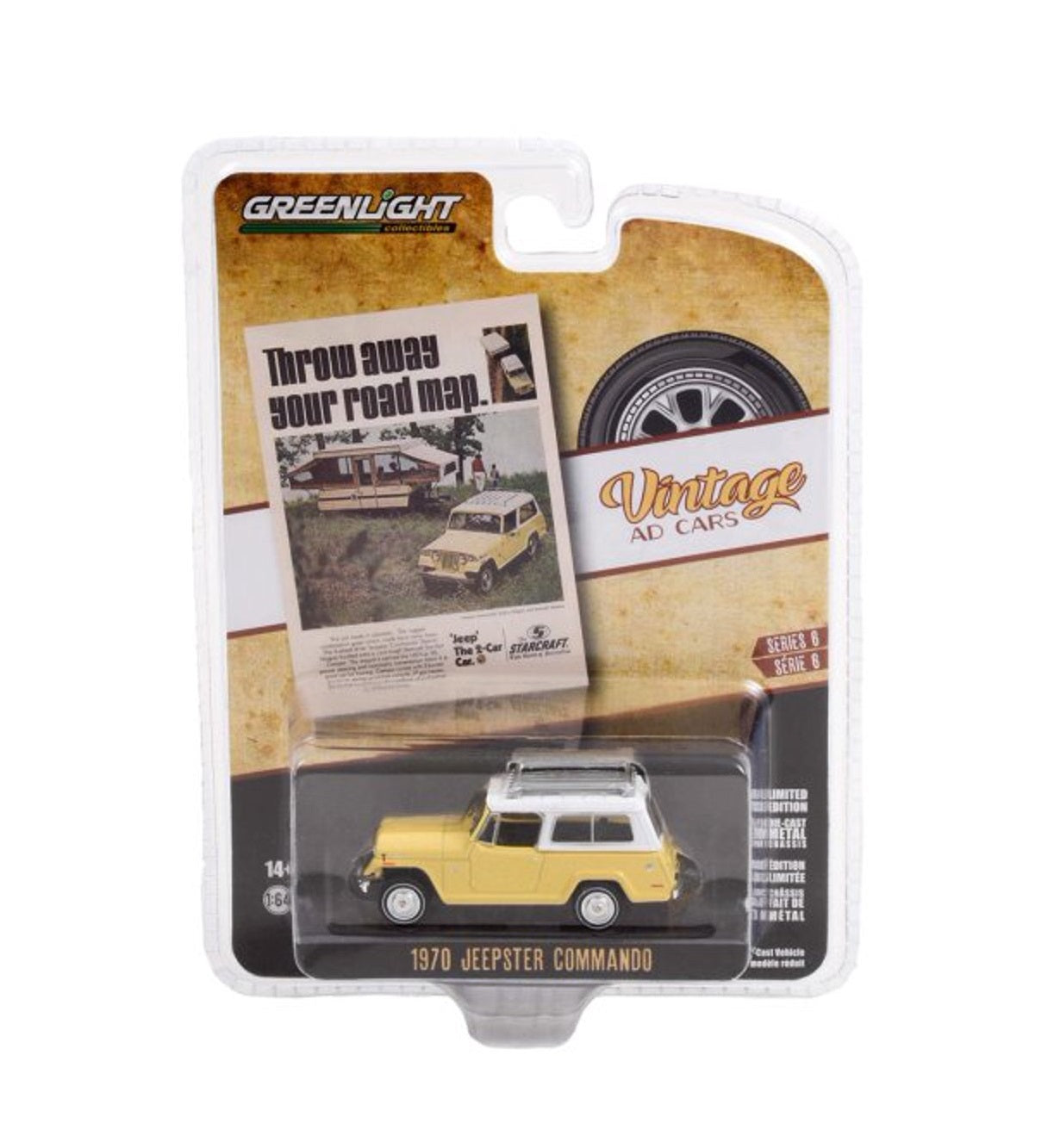 1970 Jeep Jeepster Commando Yellow and White Vintage AD Cards - Greenlight - Scala 1/64