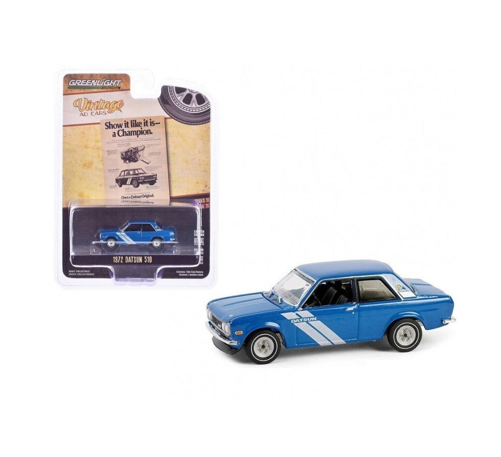 1972 Datsun 510 Blue Vintage AD Cars - Greenlight - Scala 1/64