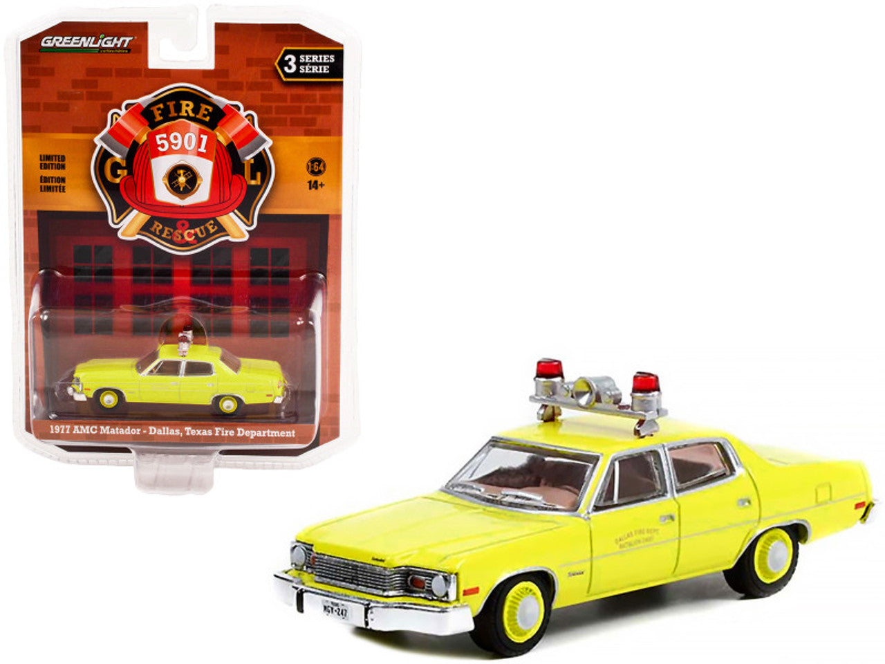 1977 AMC Matador Dallas Texas Fire Department - Serie Bomberos y Rescate - Greenlight - Escala 1/64