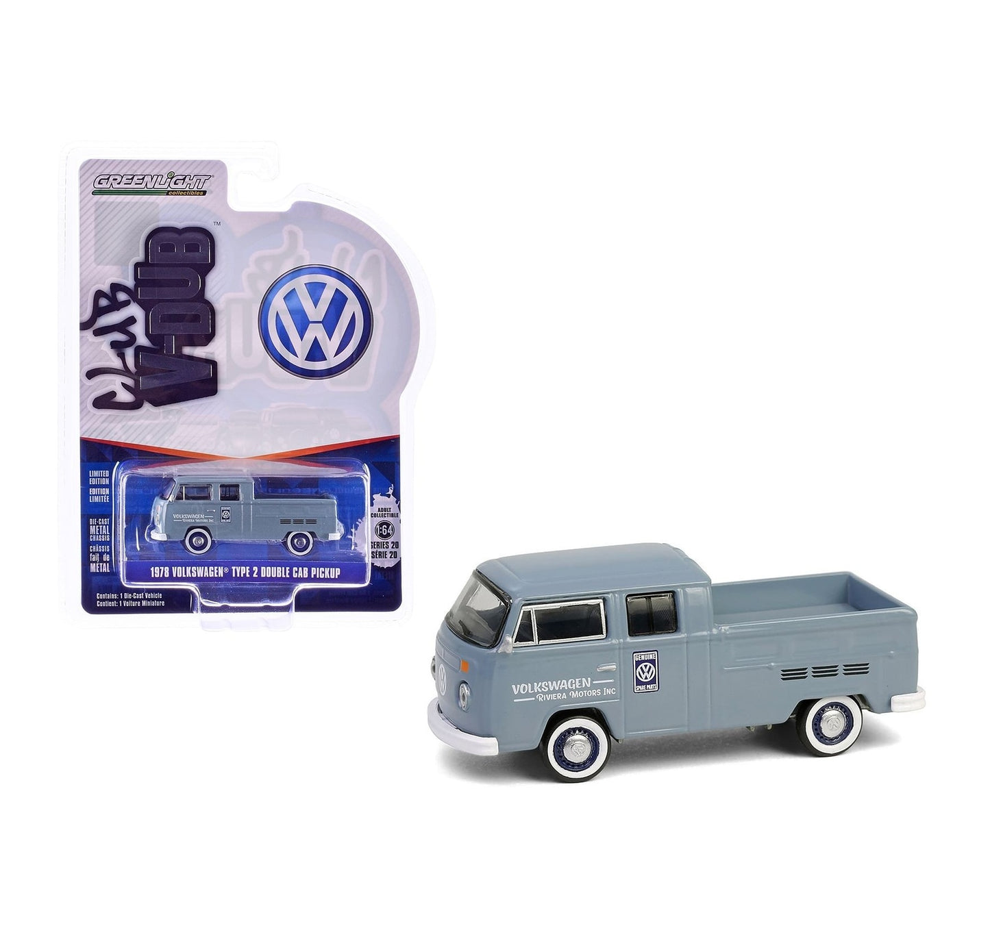 1978 Volkswagen Type 2 Double Cab Pickup Truck "Volkswagen Service" - Club V-Dub - Greenlight - Scala 1/64