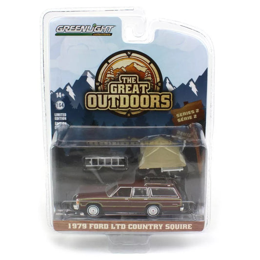 Ford LTD Country Squire de 1979 con tienda de campaña con techo para dormir, serie Great Outdoors - Greenlight - Escala 1/64