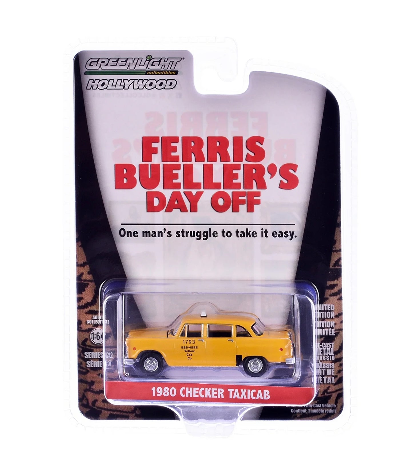 1980 Checker Taxicab "Yellow Cab Co. #1793" Yellow "Ferris Bueller's Day Off" (1986) Movie - Hollywood Series - Greenlight - Scala 1/64