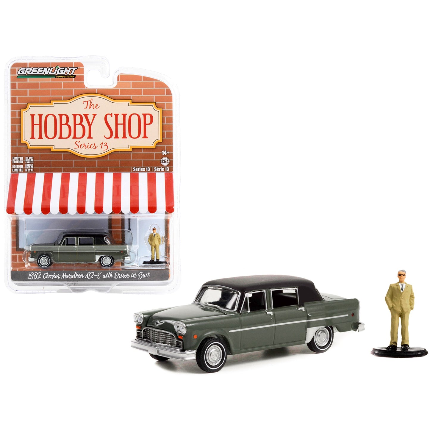 1982 Checker Marathon A12-E Gray with Driver in Suit Figure - The Hobby Shop Series - Greenlight - Scala 1/64